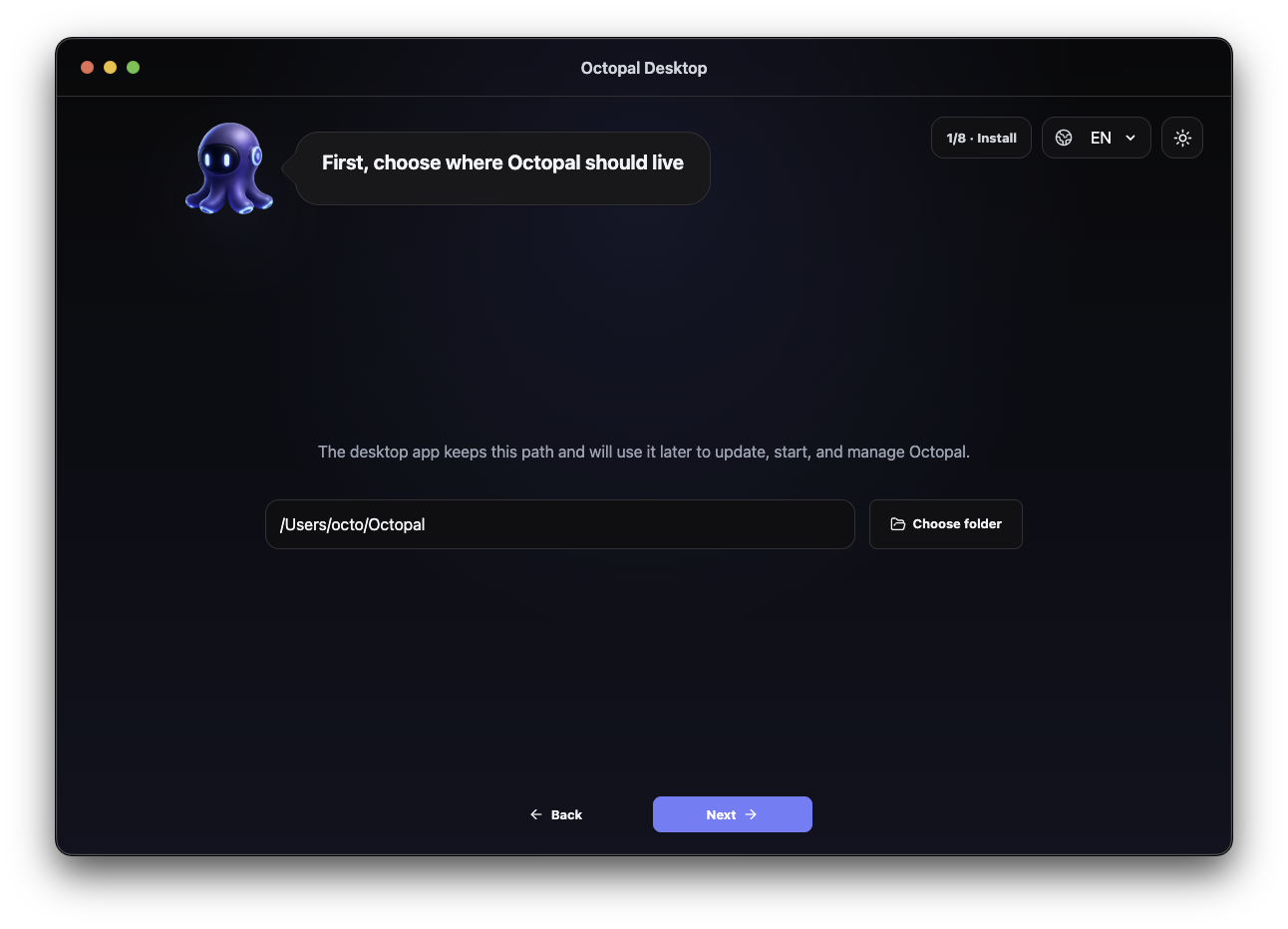 Octopal setup flow step 2