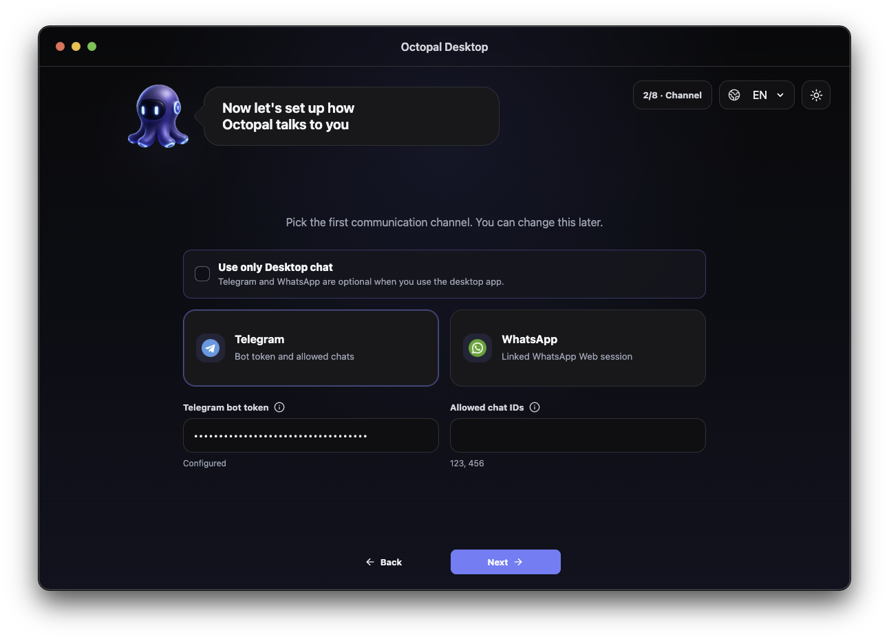 Octopal setup flow step 3