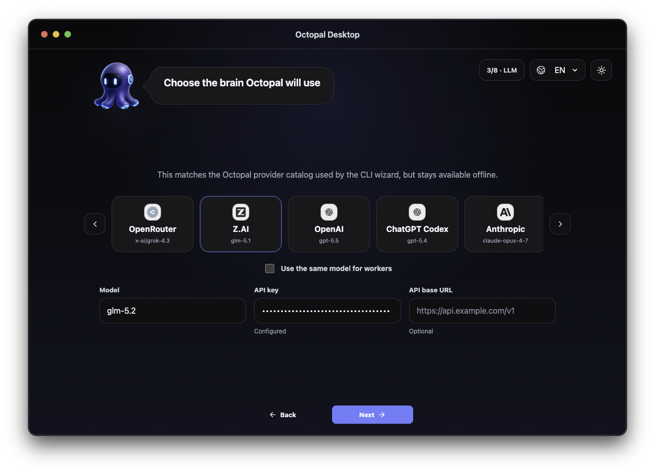 Octopal setup flow step 4