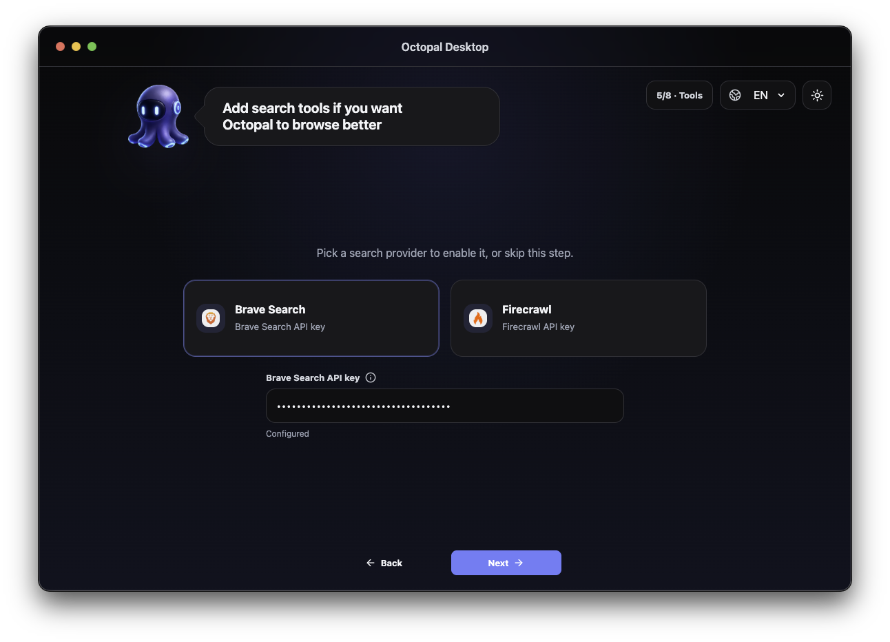 Octopal setup flow step 5